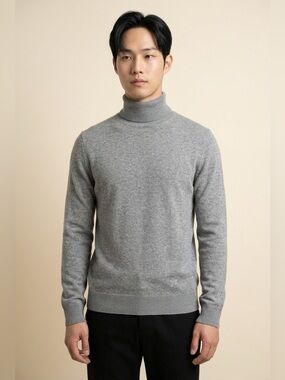 Abercrombie & Fitch Cotton Cashmere Turtleneck Sweater Mens S Gray